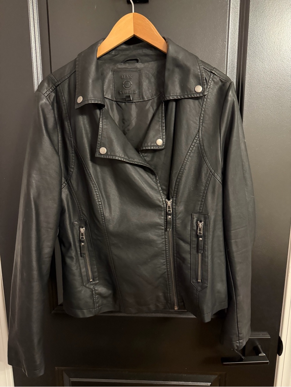 Max Studio Black Faux Leather Moto Jacket
